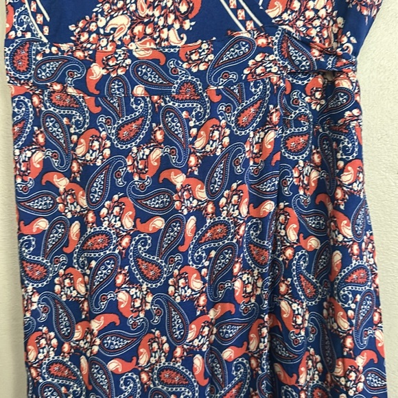 Zesica women blue, orange & cream paisley boho festival maxi wrap dress - Picture 4 of 12